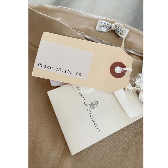 BRUNELLO CUCINELLI BEIGE LEATHER SKINNY PANTS SIZE 2 NWT - Picture 6 of 6